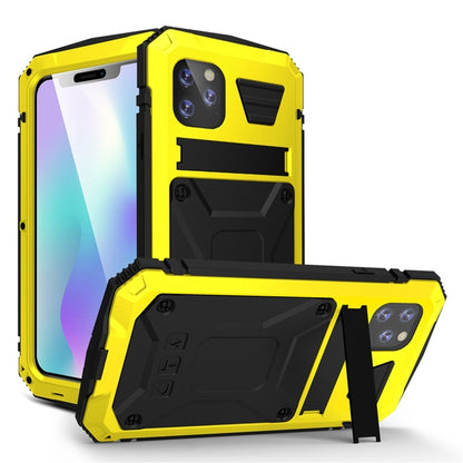For iPhone 11 Shockproof Waterproof Dust-proof Metal + Silicone Protective Case with Holder(Yellow) - iPhone 11 Cases by buy2fix | Online Shopping UK | buy2fix