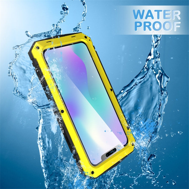 For iPhone 11 Shockproof Waterproof Dust-proof Metal + Silicone Protective Case with Holder(Yellow) - iPhone 11 Cases by buy2fix | Online Shopping UK | buy2fix