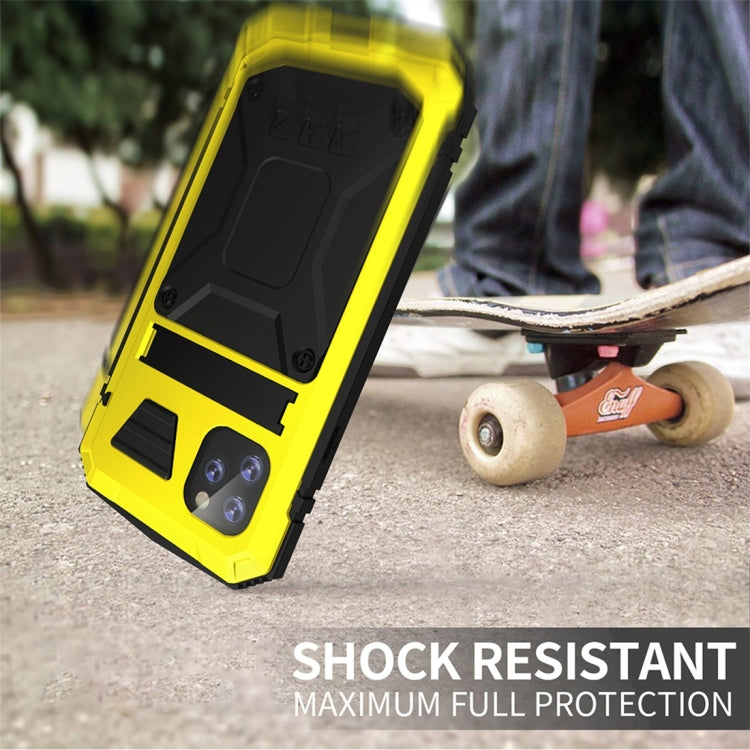 For iPhone 11 Shockproof Waterproof Dust-proof Metal + Silicone Protective Case with Holder(Yellow) - iPhone 11 Cases by buy2fix | Online Shopping UK | buy2fix