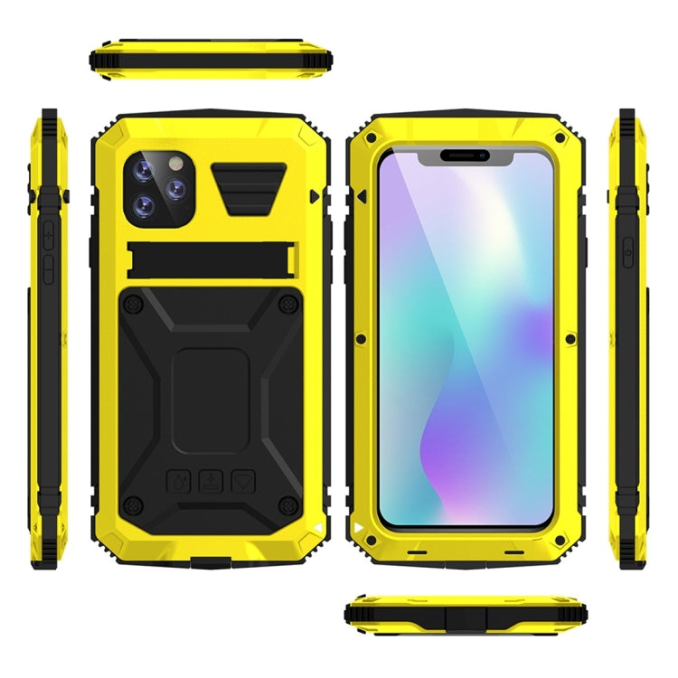 For iPhone 11 Shockproof Waterproof Dust-proof Metal + Silicone Protective Case with Holder(Yellow) - iPhone 11 Cases by buy2fix | Online Shopping UK | buy2fix