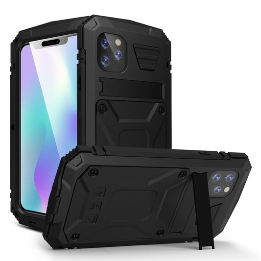 For iPhone 11 Pro Shockproof Waterproof Dust-proof Metal + Silicone Protective Case with Holder(Black) - iPhone 11 Pro Cases by buy2fix | Online Shopping UK | buy2fix
