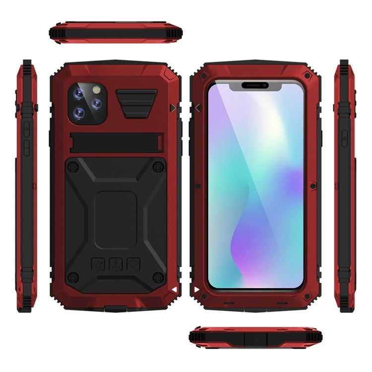 For iPhone 11 Pro Shockproof Waterproof Dust-proof Metal + Silicone Protective Case with Holder(Red) - iPhone 11 Pro Cases by buy2fix | Online Shopping UK | buy2fix