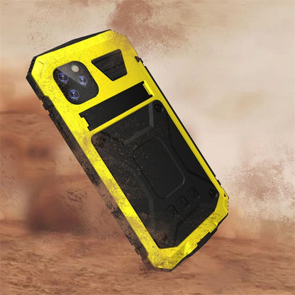 For iPhone 11 Pro Shockproof Waterproof Dust-proof Metal + Silicone Protective Case with Holder(Yellow) - iPhone 11 Pro Cases by buy2fix | Online Shopping UK | buy2fix