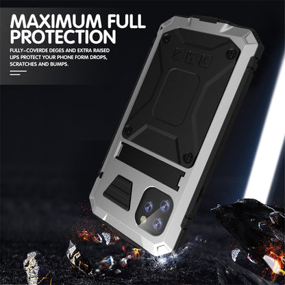 For iPhone 11 Pro Max Shockproof Waterproof Dust-proof Metal + Silicone Protective Case with Holder(Silver) - iPhone 11 Pro Max Cases by buy2fix | Online Shopping UK | buy2fix