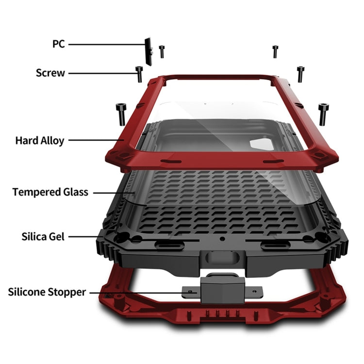 For iPhone XS Max Shockproof Waterproof Dust-proof Metal + Silicone Protective Case with Holder(Red) - More iPhone Cases by buy2fix | Online Shopping UK | buy2fix