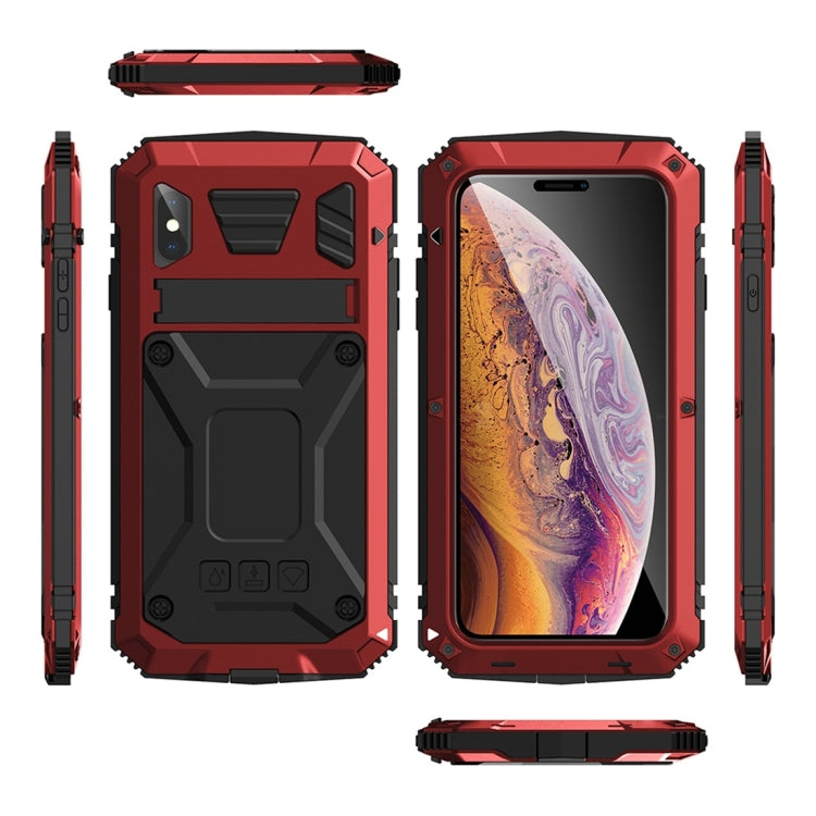 For iPhone XS Max Shockproof Waterproof Dust-proof Metal + Silicone Protective Case with Holder(Red) - More iPhone Cases by buy2fix | Online Shopping UK | buy2fix