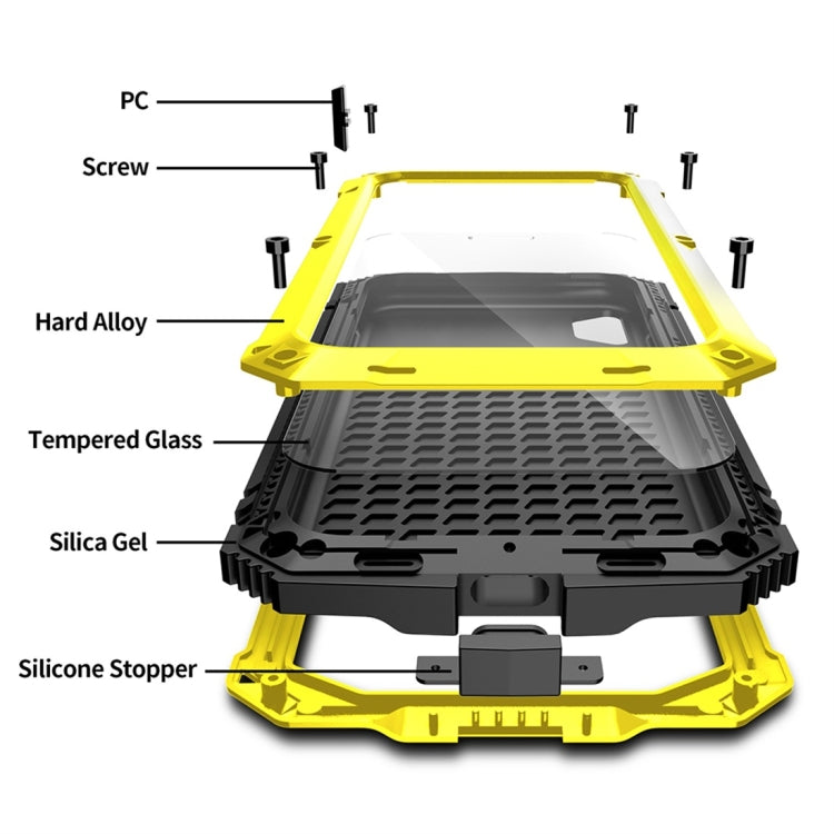 For iPhone XS Max Shockproof Waterproof Dust-proof Metal + Silicone Protective Case with Holder(Yellow) - More iPhone Cases by buy2fix | Online Shopping UK | buy2fix