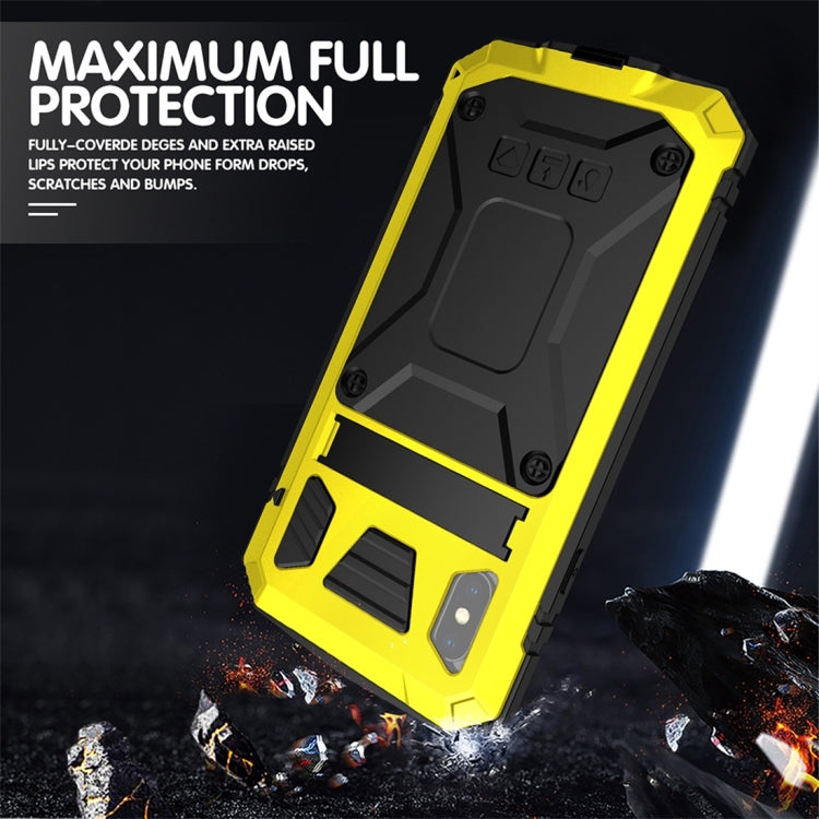 For iPhone XS Max Shockproof Waterproof Dust-proof Metal + Silicone Protective Case with Holder(Yellow) - More iPhone Cases by buy2fix | Online Shopping UK | buy2fix
