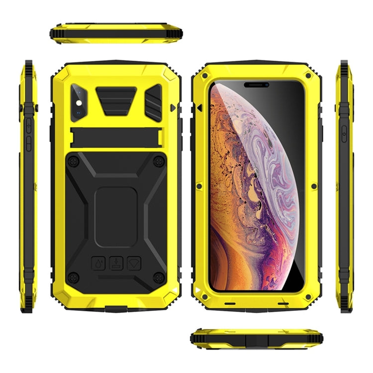 For iPhone XS Max Shockproof Waterproof Dust-proof Metal + Silicone Protective Case with Holder(Yellow) - More iPhone Cases by buy2fix | Online Shopping UK | buy2fix