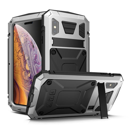 For iPhone XS Max Shockproof Waterproof Dust-proof Metal + Silicone Protective Case with Holder(Silver) - More iPhone Cases by buy2fix | Online Shopping UK | buy2fix