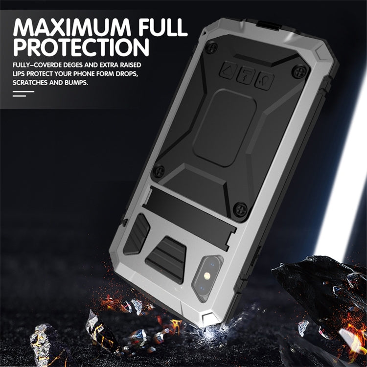 For iPhone XS Max Shockproof Waterproof Dust-proof Metal + Silicone Protective Case with Holder(Silver) - More iPhone Cases by buy2fix | Online Shopping UK | buy2fix