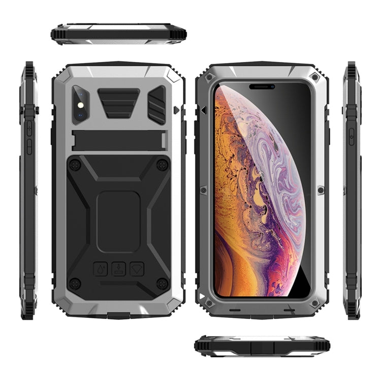 For iPhone XS Max Shockproof Waterproof Dust-proof Metal + Silicone Protective Case with Holder(Silver) - More iPhone Cases by buy2fix | Online Shopping UK | buy2fix