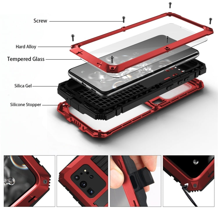 For Galaxy S20 Ultra Shockproof Waterproof Dust-proof Metal + Silicone Protective Case with Holder(Red) - Galaxy Phone Cases by buy2fix | Online Shopping UK | buy2fix