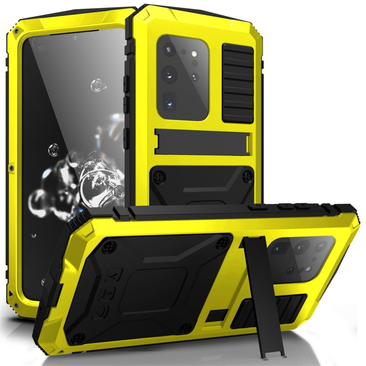 For Galaxy S20 Ultra Shockproof Waterproof Dust-proof Metal + Silicone Protective Case with Holder(Yellow) - Galaxy Phone Cases by buy2fix | Online Shopping UK | buy2fix
