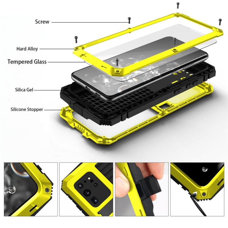 For Galaxy S20 Ultra Shockproof Waterproof Dust-proof Metal + Silicone Protective Case with Holder(Yellow) - Galaxy Phone Cases by buy2fix | Online Shopping UK | buy2fix