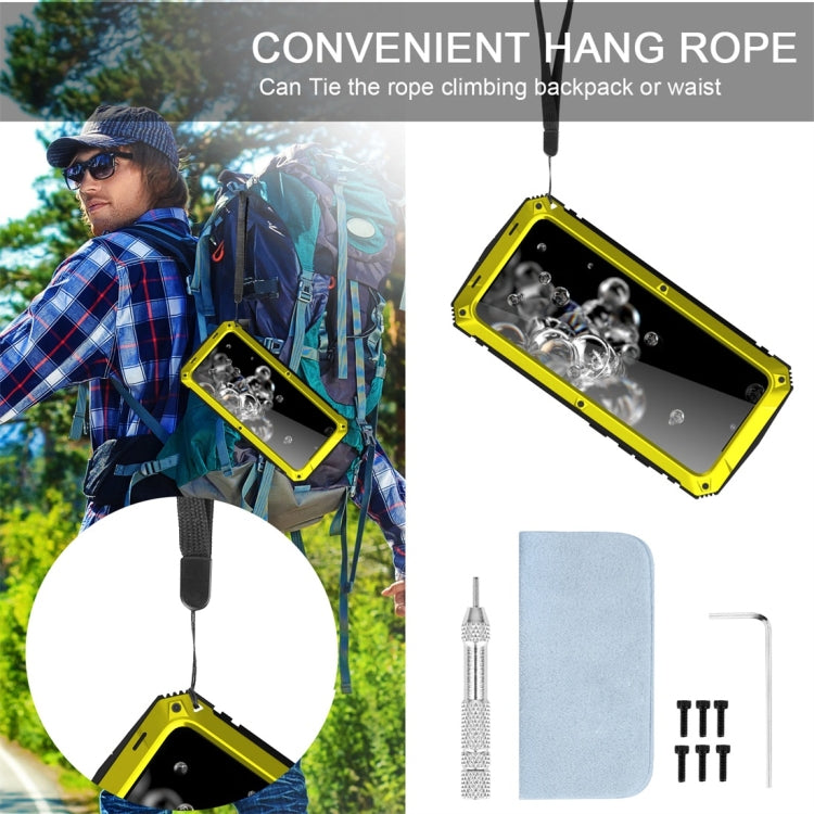 For Galaxy S20 Ultra Shockproof Waterproof Dust-proof Metal + Silicone Protective Case with Holder(Yellow) - Galaxy Phone Cases by buy2fix | Online Shopping UK | buy2fix