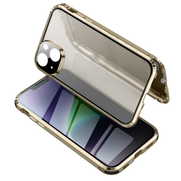 For iPhone 14 Plus Anti-peeping Magnetic Tempered Glass Phone Case (Gold) - iPhone 14 Plus Cases by buy2fix | Online Shopping UK | buy2fix