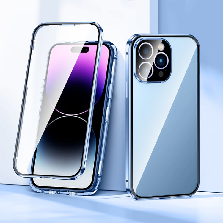 For iPhone 14 Pro Magnetic Double-buckle HD Tempered Glass Phone Case(Blue) - iPhone 14 Pro Cases by buy2fix | Online Shopping UK | buy2fix