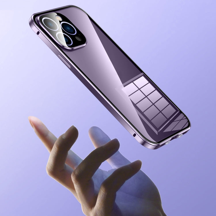 For iPhone 14 Pro Magnetic Double-buckle HD Tempered Glass Phone Case(Blue) - iPhone 14 Pro Cases by buy2fix | Online Shopping UK | buy2fix
