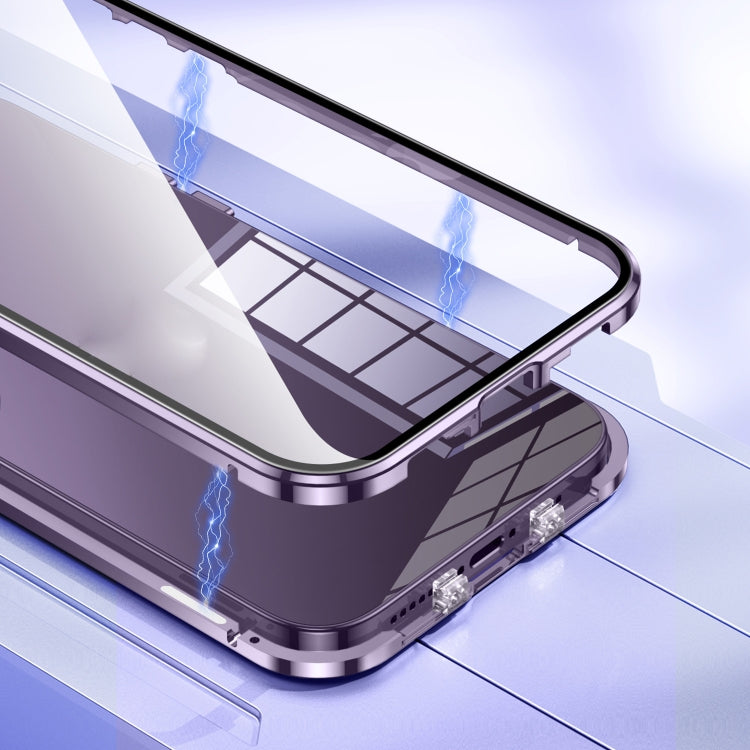For iPhone 14 Pro Magnetic Double-buckle HD Tempered Glass Phone Case(Blue) - iPhone 14 Pro Cases by buy2fix | Online Shopping UK | buy2fix