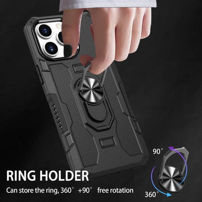 For iPhone 12 / 12 Pro Ring Holder Armor Hybrid Phone Case(Black) by buy2fix