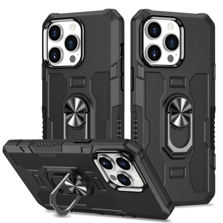 For iPhone 13 Pro Ring Holder Armor Hybrid Phone Case (Black) by buy2fix