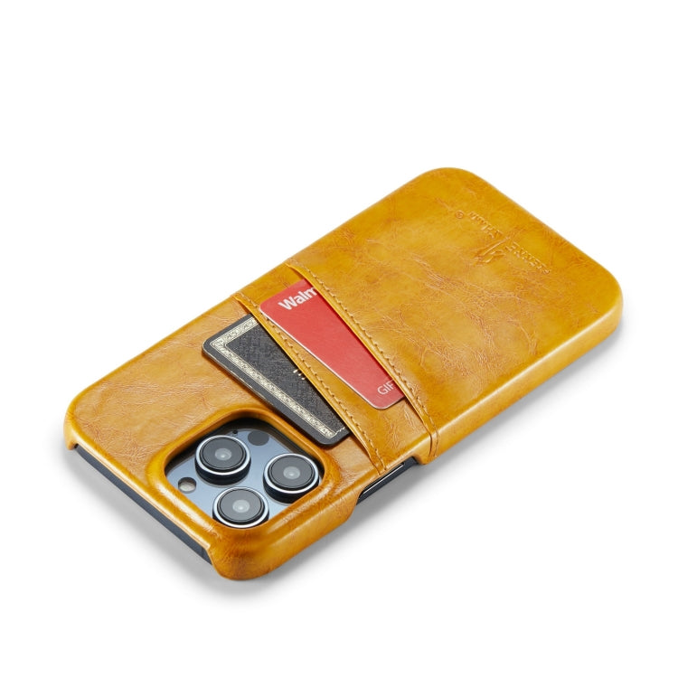 For iPhone 14 Pro Max Fierre Shann Retro Oil Wax Texture PU Leather Case with Card Slots (Yellow) - iPhone 14 Pro Max Cases by FIERRE SHANN | Online Shopping UK | buy2fix