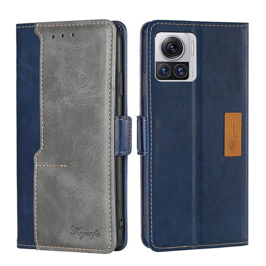 For Motorola Edge 30 Ultra / Moto X30 Pro Contrast Color Side Buckle Leather Phone Case(Blue + Grey)