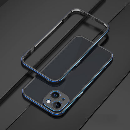 For iPhone 14 Aurora Series Lens Protector + Metal Frame Phone Case (Black Blue) - iPhone 14 Cases by buy2fix | Online Shopping UK | buy2fix