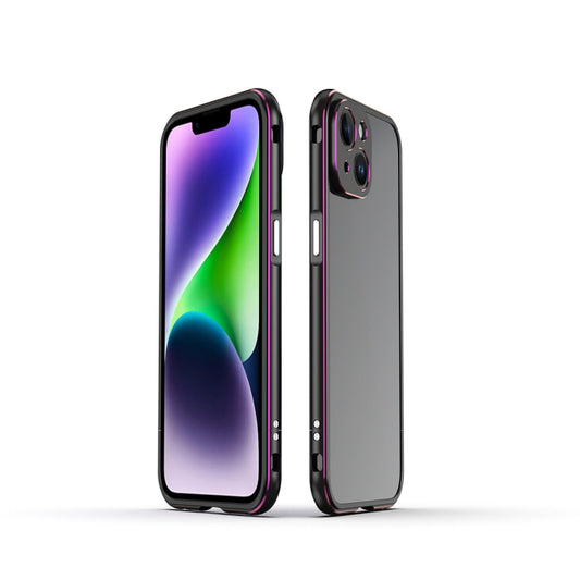 For iPhone 14 Aurora Series Lens Protector + Metal Frame Phone Case (Black Purple) - iPhone 14 Cases by buy2fix | Online Shopping UK | buy2fix