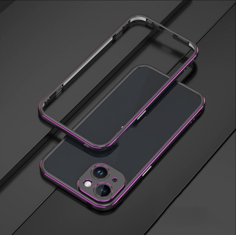 For iPhone 14 Aurora Series Lens Protector + Metal Frame Phone Case (Black Purple) - iPhone 14 Cases by buy2fix | Online Shopping UK | buy2fix