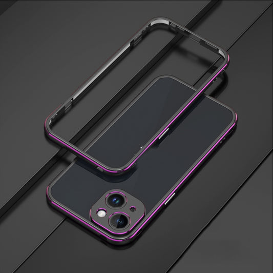 For iPhone 14 Aurora Series Lens Protector + Metal Frame Phone Case (Black Purple) - iPhone 14 Cases by buy2fix | Online Shopping UK | buy2fix