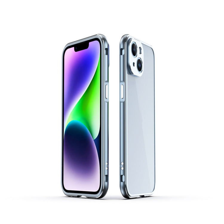 For iPhone 14 Aurora Series Lens Protector + Metal Frame Phone Case (Blue Silver) - iPhone 14 Cases by buy2fix | Online Shopping UK | buy2fix