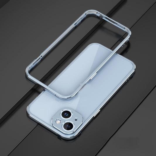 For iPhone 14 Aurora Series Lens Protector + Metal Frame Phone Case (Blue Silver) - iPhone 14 Cases by buy2fix | Online Shopping UK | buy2fix