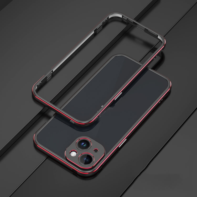 For iPhone 14 Aurora Series Lens Protector + Metal Frame Phone Case (Black Red) - iPhone 14 Cases by buy2fix | Online Shopping UK | buy2fix