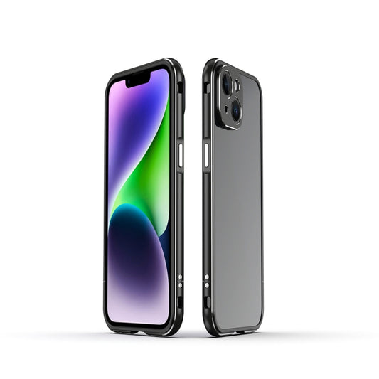 For iPhone 14 Plus Aurora Series Lens Protector + Metal Frame Phone Case (Black Silver) - iPhone 14 Plus Cases by buy2fix | Online Shopping UK | buy2fix