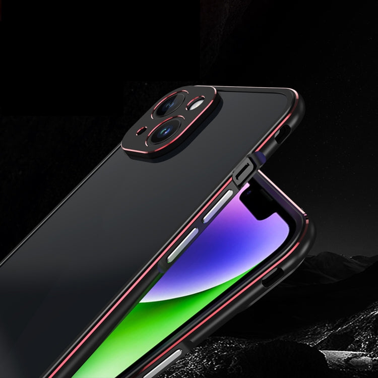 For iPhone 14 Plus Aurora Series Lens Protector + Metal Frame Phone Case (Black Red) - iPhone 14 Plus Cases by buy2fix | Online Shopping UK | buy2fix