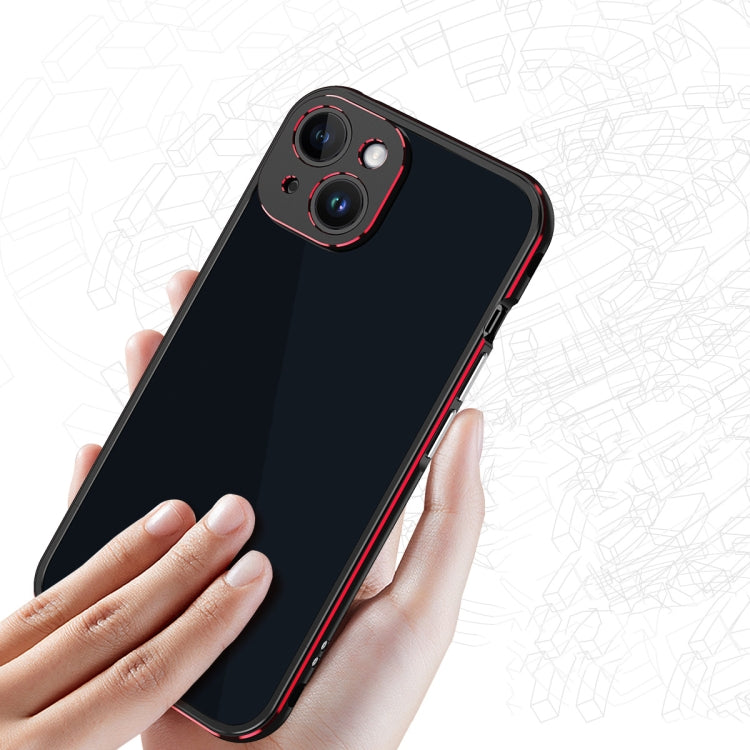 For iPhone 14 Plus Aurora Series Lens Protector + Metal Frame Phone Case (Black Red) - iPhone 14 Plus Cases by buy2fix | Online Shopping UK | buy2fix
