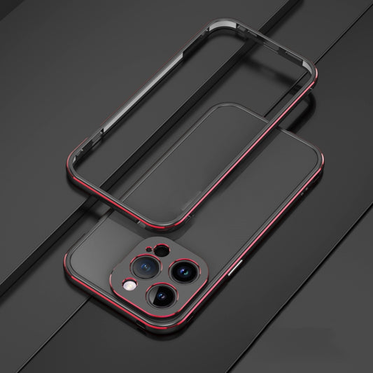 For iPhone 14 Pro Max Aurora Series Lens Protector + Metal Frame Phone Case (Black Red) - iPhone 14 Pro Max Cases by buy2fix | Online Shopping UK | buy2fix