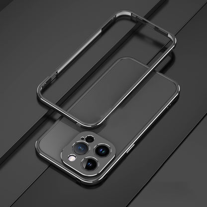 For iPhone 14 Pro Max Aurora Series Lens Protector + Metal Frame Phone Case (Black Silver) - iPhone 14 Pro Max Cases by buy2fix | Online Shopping UK | buy2fix