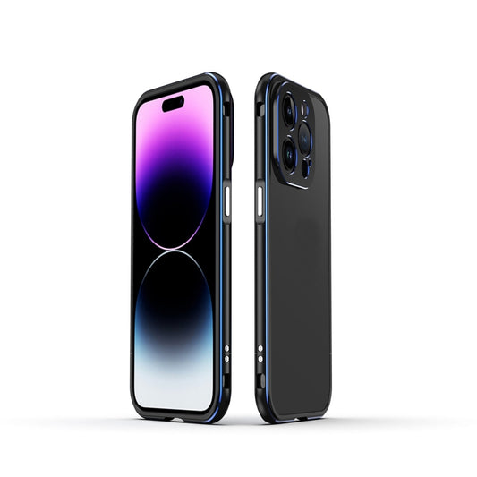 For iPhone 14 Pro Max Aurora Series Lens Protector + Metal Frame Phone Case (Black Blue) - iPhone 14 Pro Max Cases by buy2fix | Online Shopping UK | buy2fix