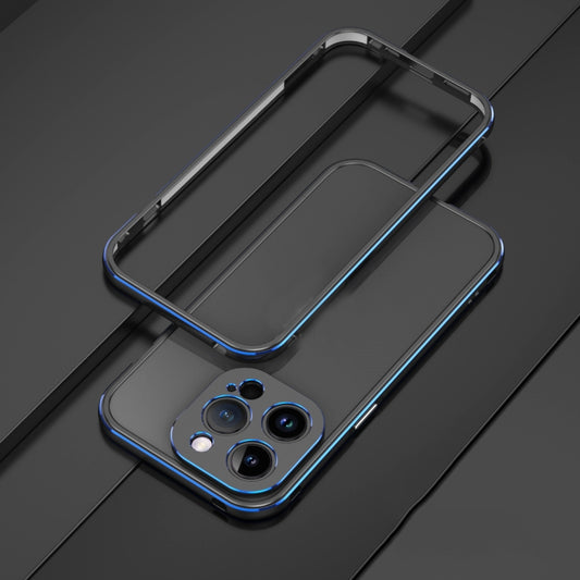 For iPhone 14 Pro Max Aurora Series Lens Protector + Metal Frame Phone Case (Black Blue) - iPhone 14 Pro Max Cases by buy2fix | Online Shopping UK | buy2fix