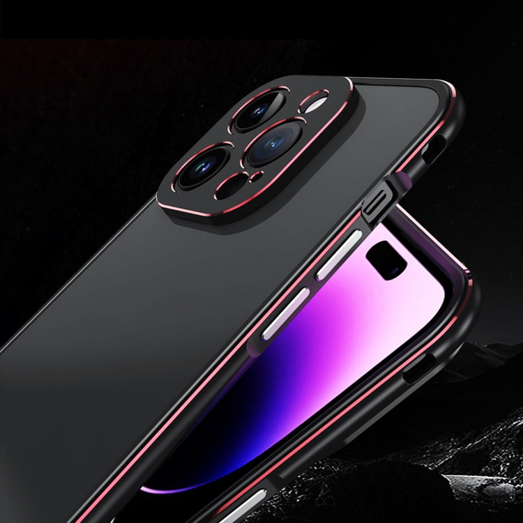 For iPhone 14 Pro Max Aurora Series Lens Protector + Metal Frame Phone Case (Black Purple) - iPhone 14 Pro Max Cases by buy2fix | Online Shopping UK | buy2fix