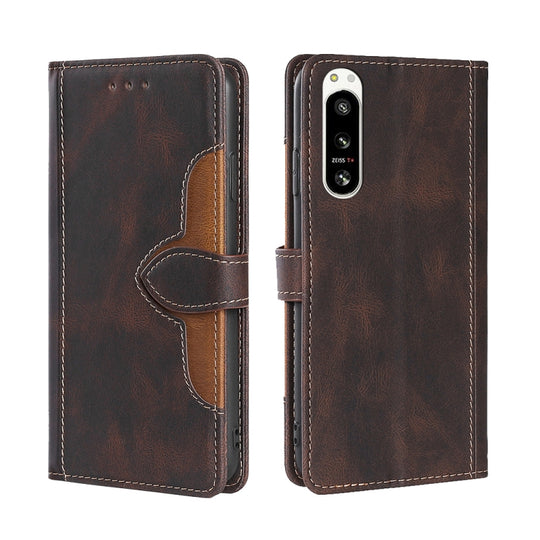 For Sony Xperia 5 IV Skin Feel Magnetic Buckle Leather Phone Case(Brown)