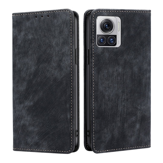 For Motorola Moto X30 Pro 5G / Edge 30 Ultra RFID Anti-theft Brush Magnetic Leather Phone Case(Black)