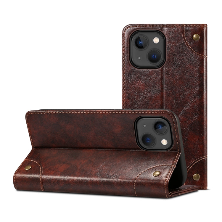 For iPhone 14 Baroque Simple Flip Leather Phone Case (Dark Brown) - iPhone 14 Cases by buy2fix | Online Shopping UK | buy2fix