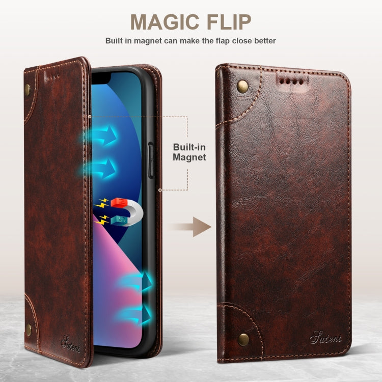For iPhone 14 Baroque Simple Flip Leather Phone Case (Dark Brown) - iPhone 14 Cases by buy2fix | Online Shopping UK | buy2fix