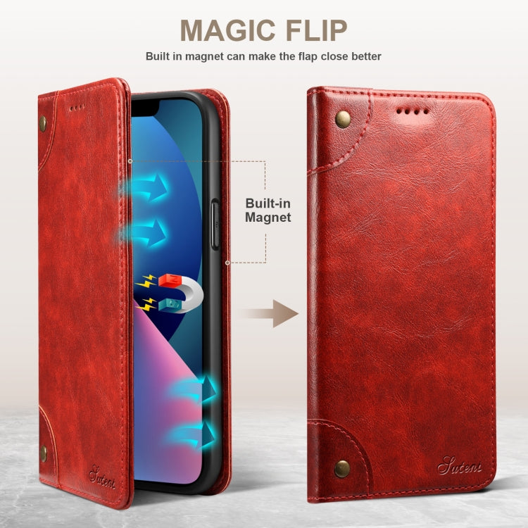 For iPhone 14 Plus Baroque Simple Flip Leather Phone Case (Red) - iPhone 14 Plus Cases by buy2fix | Online Shopping UK | buy2fix