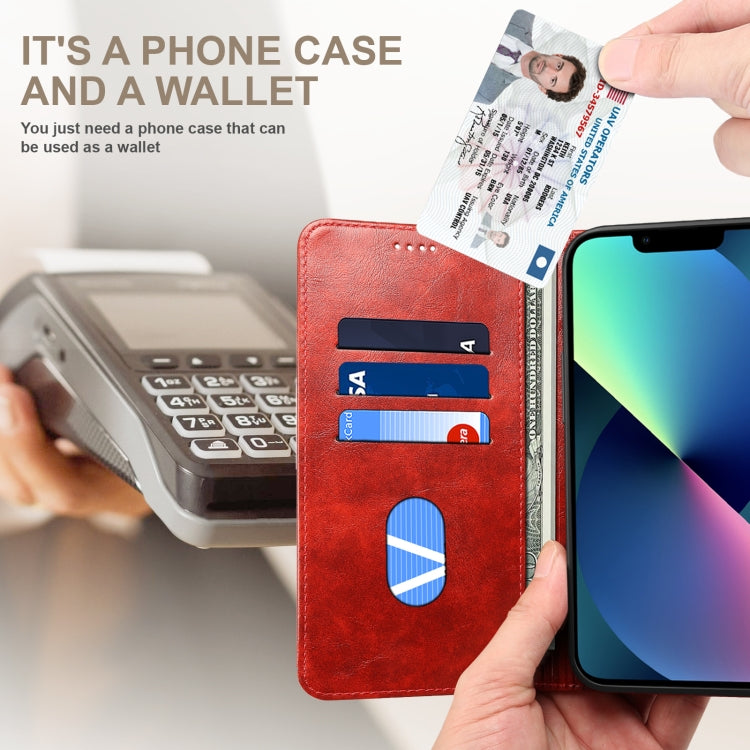 For iPhone 14 Plus Baroque Simple Flip Leather Phone Case (Red) - iPhone 14 Plus Cases by buy2fix | Online Shopping UK | buy2fix
