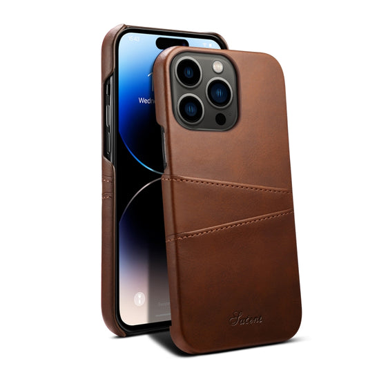 For iPhone 14 Pro Suteni Calf Texture Card Slots Phone Case(Brown) - iPhone 14 Pro Cases by Suteni | Online Shopping UK | buy2fix
